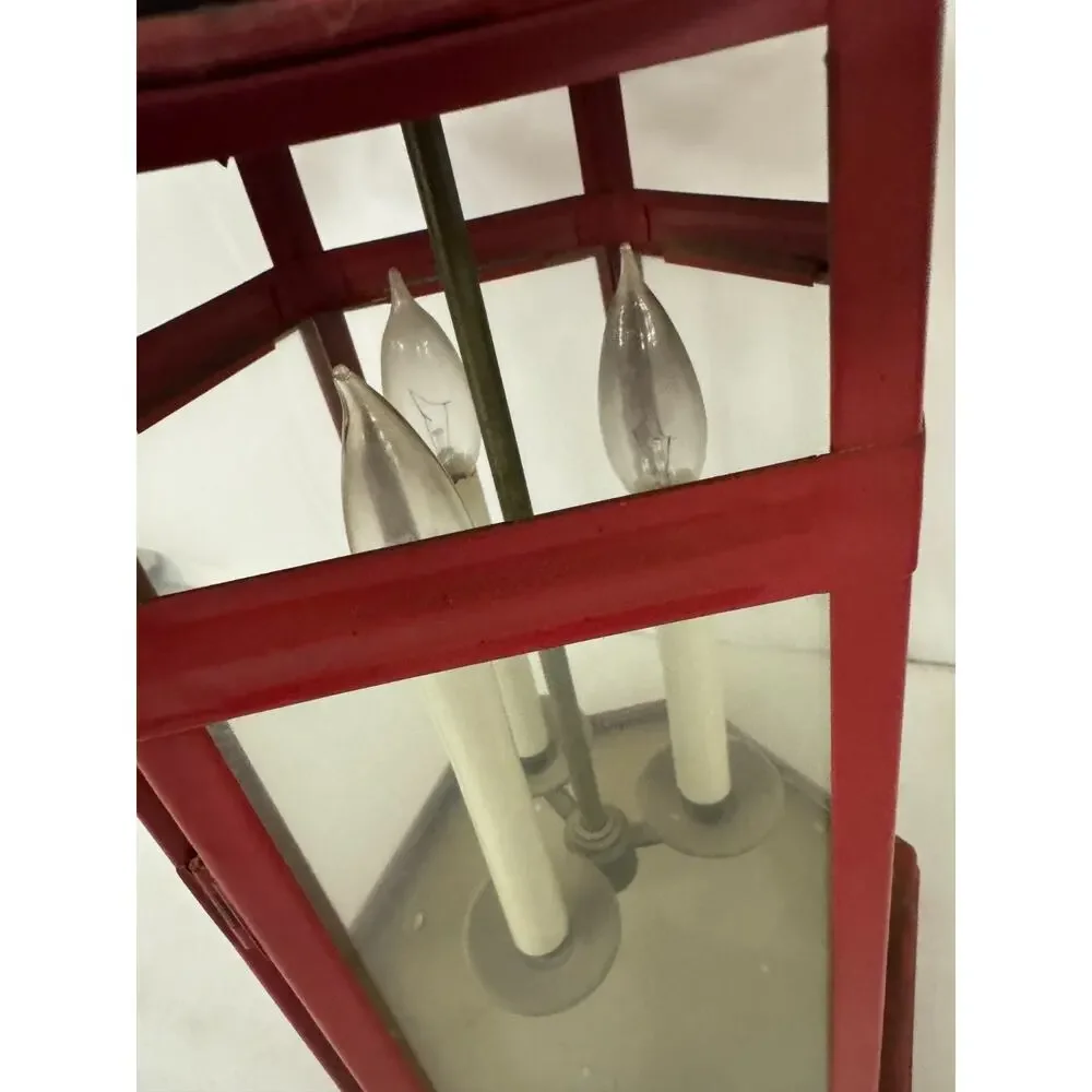Vtg 1988 Triarch Industries Red Metal Asian Pagoda Hanging Lantern Bell Chimes